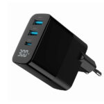 დამტენი: Gembird TA-UC-PDQC30LCD-BK-02 3-port 30W GaN USB Fast Charger LCD Black