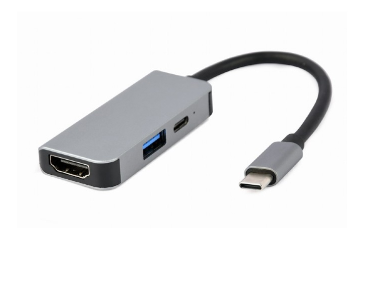 gembird-a-cm-combo3-0201-1659-87 ადაპტერი: Gembird A-CM-COMBO3-02 USB Type-C 3-in-1 multi-port adapter (USB port+HDMI +PD) Silver - Image 1