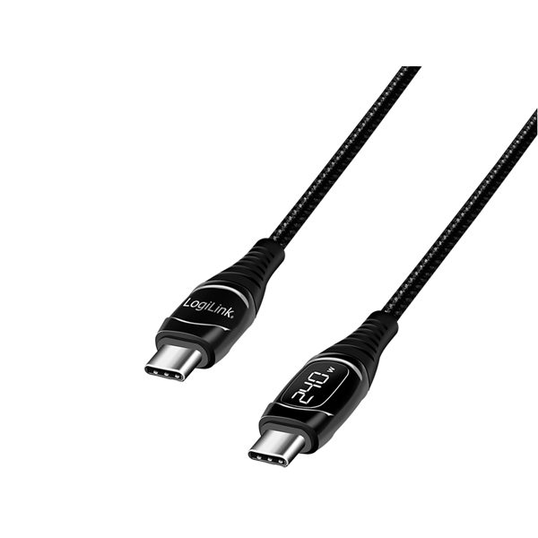კაბელი: Logilink CU0185 USB Type-C 240W PD Fast Charger Cable With E-mark & Display Black 2m