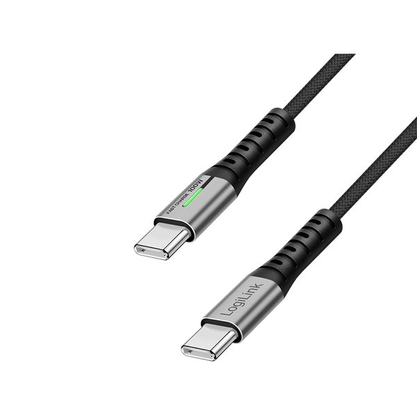 კაბელი: Logilink CU0434 4K/60Hz USB Type-C Gen2x2 100W 20Gbps LED Metal Black 2m