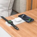 Wireless Charger/ Hoco CQ5 Step 3-in-1for iPhone+Airpods+Apple Watch wireless fast charger White - Image 2