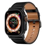 Mobile and Smartphones/ ZTE/ For Apple Watch 10 46mm / Ultra 2 / Ultra 49mm / 9 8 7 45mm / SE (2023) SE (2022) SE 6 5 4 44mm / 3 2 1 42mm Genuine Cow Leather Band - Black Connecto