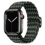Mobile and Smartphones/ ZTE/ For Apple Watch Series 10 42mm / 9 8 7 41mm / SE (2023) SE (2022) SE 6 5 4 40mm / 3 2 1 38mm Watch Band Braided Nylon Strap - W-Shape Black+Green
