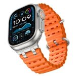 Mobile and Smartphones/ ZTE/ Ocean Watch Strap for Apple Watch Series 10 Ultra 9 8 7 SE 6 5 4 3 2 1 46mm 49mm 45mm 44mm 42mm Silicone Band - Orange+Silver Buckle - Image 2