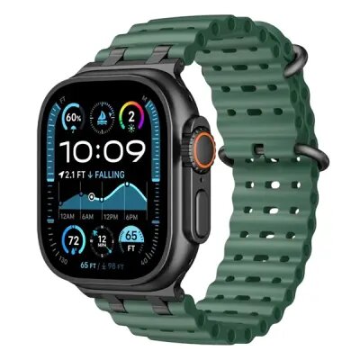 164573_2281_1 Mobile and Smartphones/ ZTE/ Ocean Watch Strap for Apple Watch Series 10 Ultra 9 8 7 SE 6 5 4 3 2 1 46mm 49mm 45mm 44mm 42mm Silicone Band - Green+Black Buckle - Image 1