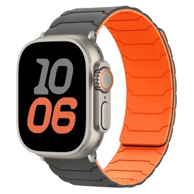 Mobile and Smartphones/ ZTE/ Silicone Strap for Apple Watch Series 10 Ultra 9 8 7 SE 6 5 4 3 2 1 46mm 49mm 45mm 44mm 42mm Magnetic Band - Grey+Orange