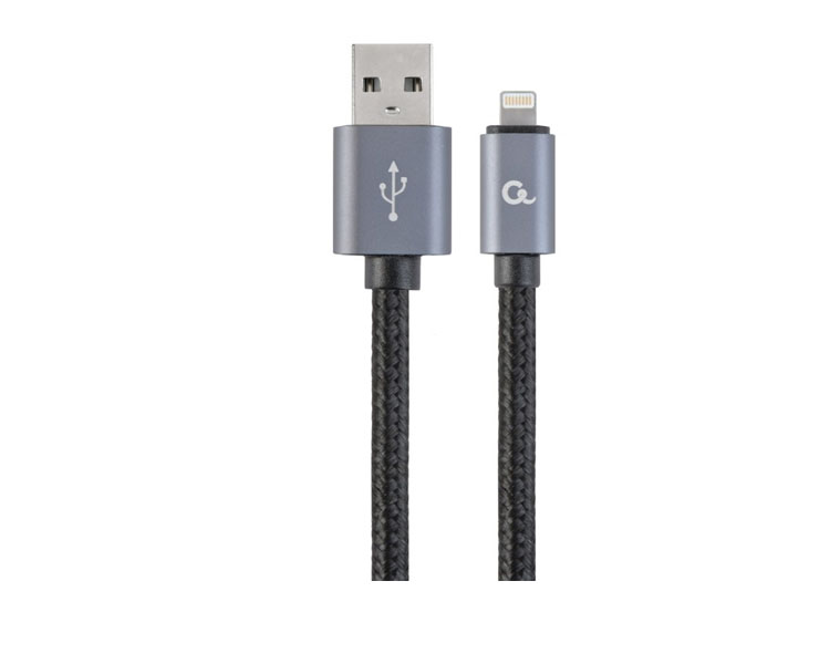 Gembird-CCB-mUSB2B-AMLM-601 კაბელი: Gembird CCB-mUSB2B-AMLM-6 USB to Lightning Cotton braided 8-pin Cable 1.8m Black - Image 1