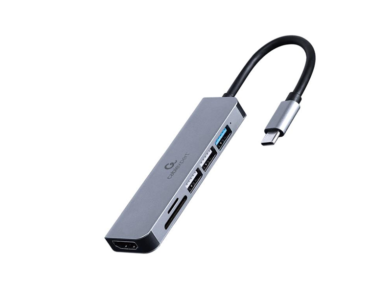 a-cm-combo6-0201-7709-15 ადაპტერი: Gembird A-CM-COMBO6-02 USB Type-C 6-in-1 multi-port Adapter (Hub+HDMI+card reader) - Image 1