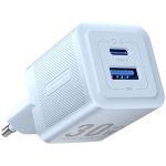 დამტენი: Vention FEQL0-EU 2-Port USB/USB-C GaN Charger (30W/30W) EU-Plug Lake Blue