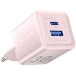 დამტენი: Vention FEQP0-EU 2-Port USB (C+A) GaN Charger (30W/30W) EU-Plug Pink