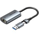 ადაპტერი: Vention CFQHB USB/USB-C to Gigabit Ethernet Adapter 0.15m Gray Aluminum