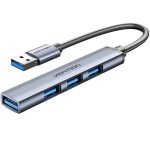 USB ჰაბი: Vention CKOHB 4-in-1 USB 3.0 Ultra-Slim Mini Hub 0.15m Metal Gray