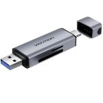 ადაპტერი: Vention CLLH0 2-in-1 USB 3.0 A+C Card Reader (SD+TF) Gray Aluminum