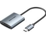 ადაპტერი: Vention CLOHB 2-in-1 SD 4.0 Card Reader (SD+TF) USB-C 3.0 0.15m Gray Aluminum