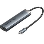 დოქ სადგური: Vention TGNHB 6-in-1 USB-C 4K/60Hz Docking Station 5Gbps 100W PD 0.15m Gray Aluminum