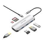 დოქ სადგური: Vention TOJHB 7-in-1 USB-C 4K/30Hz Docking Station 5Gbps 100W PD 0.15m Gray Aluminum