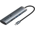 დოქ სადგური: Vention TPSHB 7-in-1 USB-C 4K/60Hz Docking Station 5Gbps 100W PD 0.15m Gray Aluminum