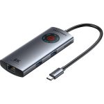 დოქ სადგური: Vention TQZHB 6-in-1 USB-C 8K/30Hz Docking Station 5Gbps 100W PD With Smart Led Display 0.15m Aluminum