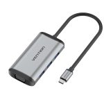 დოქ სადგური: Vention TGSHB 6-in-1 USB-C 4K/30Hz Docking Station 5Gbps 0.15m Gray Aluminum